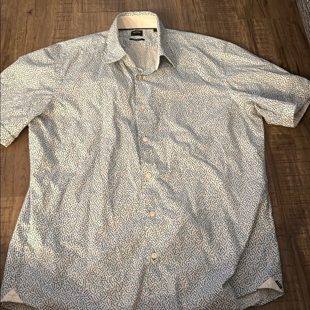 Hugo Boss White and Blue Casual Button Down Shirt